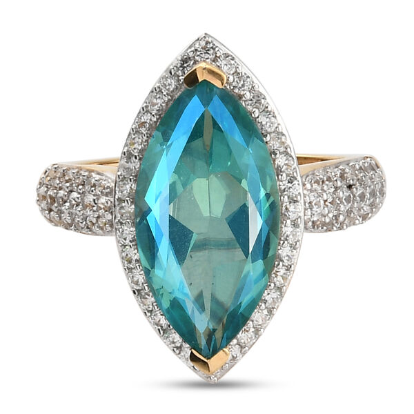 Pfau Triplett Quarz und Zirkon Ring 925 Silber vergoldet