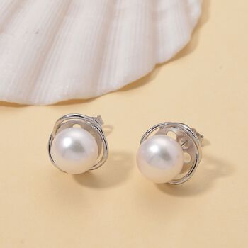 Wei&szlig;e S&uuml;&szlig;wasser Perle Ohrstecker, 925 Silber rhodiniert