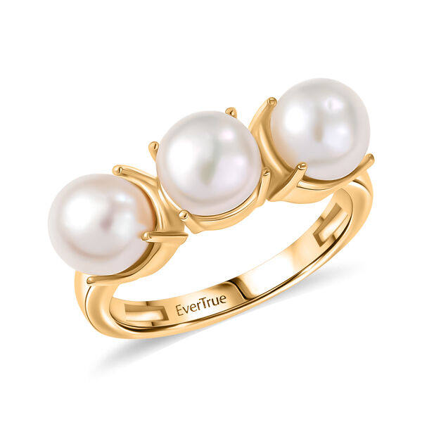 EverTrue wei&szlig;er S&uuml;&szlig;wasser Perle Trilogie-Ring in Goldton image number 3