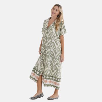 LA MAREY Kleid, Lang, Print, 125cm, Wei&szlig;-Gr&uuml;n