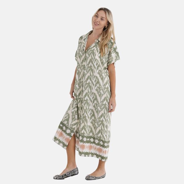 LA MAREY Kleid, Lang, Print, 125cm, Wei&szlig;-Gr&uuml;n image number 4