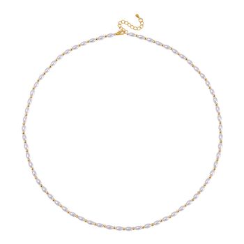 Wei&szlig;e Muschelkernperle (6x4 mm) Halskette ca. 50 cm + 5 cm Extender