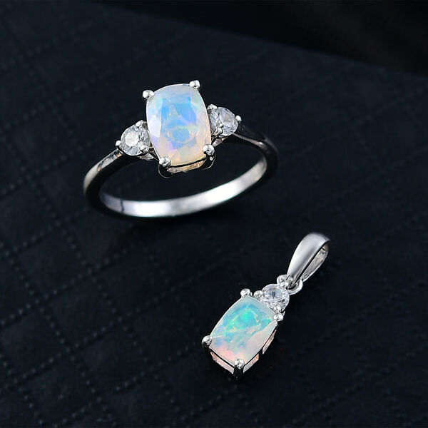 D'Joy AA nat&uuml;rliches, &auml;thiopisches Welo Opal und Zirkon Schmuckset, 925 Silber rhodiniert - 2,13 ct. image number 2
