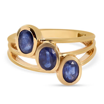 Masoala Saphir (Fissure gef&uuml;llt) 3 Stein Ring 925 Silber vergoldet (Gr&ouml;&szlig;e 16.00) ca. 1,77 ct