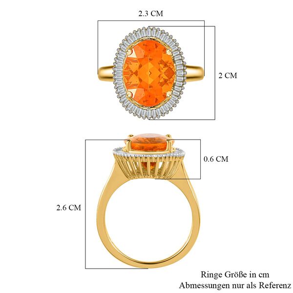 Brasilianischer Feueropal, weißer Diamant Ring, 925 Silber Gelbgold Vermeil, (Größe 17.00) ca. 4.18 ct image number 6