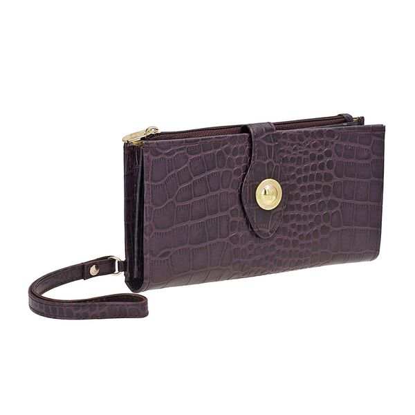 Echtleder Brieftasche mit Kroko-Pr&auml;gung und RFID-Schutz, magenta image number 6