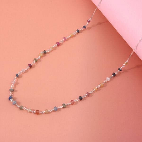 Mehrfarbig Saphir Halskette ca. 50 cm 925 Silber ca. 6,00 ct. image number 1