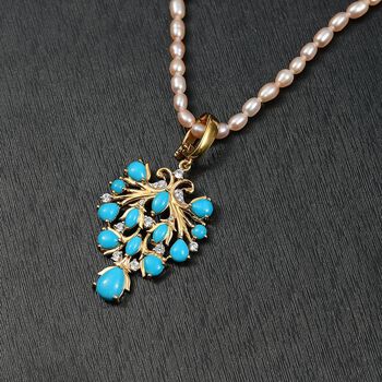 D'Joy Sleeping Beauty T&uuml;rkis, Zirkon und wei&szlig;er S&uuml;&szlig;wasserperle Anh&auml;nger mit 50cm Kette