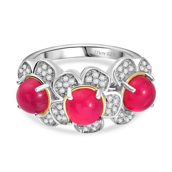 D'Joy Maulbeer Mondstein, Weißer Zirkon Ring 925 Silber Rhodiniert und 750 Gelbgold Vermeil (Größe 18.00) ca. 3,71 ct image number 0