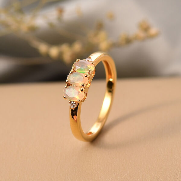 D'Joy AA natürlicher, äthiopischer Welo Opal und Zirkon Ring, 925 Silber vergoldet - 0,54 ct. image number 2