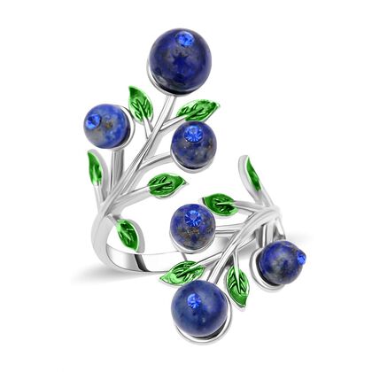 Lapislazuli und blauer Kristall-Ring, reines Messing (Gr&ouml;&szlig;e 16.50)