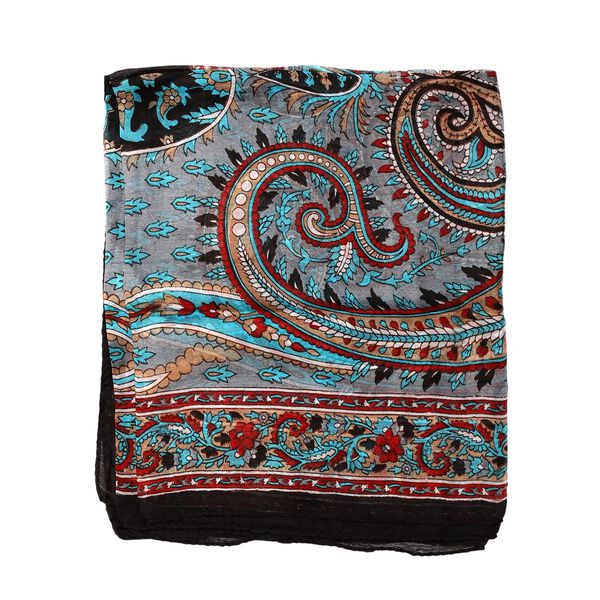 Bedruckter Satin-Seidenschal, Paisleymuster, Schwarz image number 5