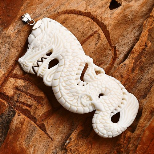 Royal Bali - Ox Bone Drachenmotiv Anhänger 925 Silber ca. 60.55 ct image number 1