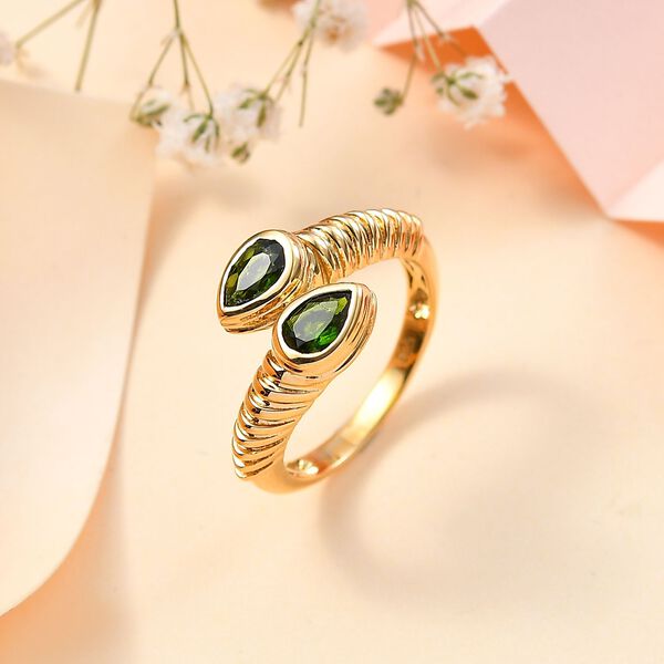 Nat&uuml;rlicher Chromdiopsid Ring 925 Silber vergoldet (Gr&ouml;&szlig;e 20.00) ca. 0,88 ct image number 2