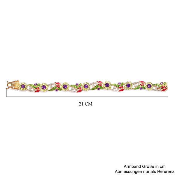GP Italian Garden Kollektion - Afrikanisches Amethyst, Peridot und Kanchanaburi blaues Saphir emailliertes Armband in Silber image number 5