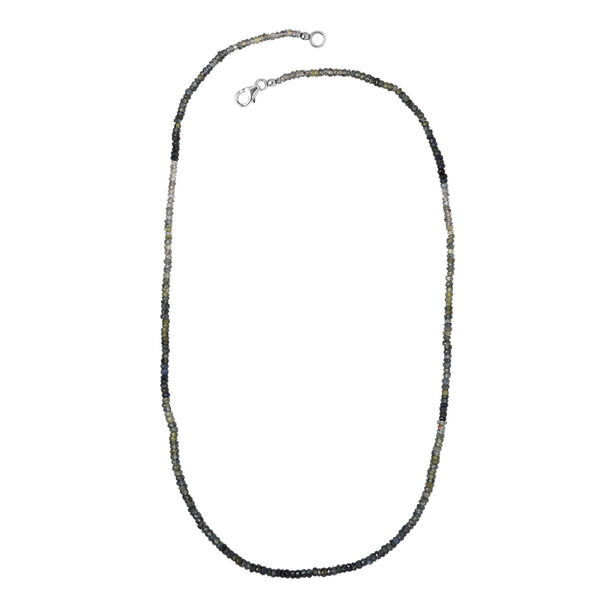Nat&uuml;rliche Parti-Saphir-Halskette, 50 cm, 925 Silber platiniert, 49,00 ct.