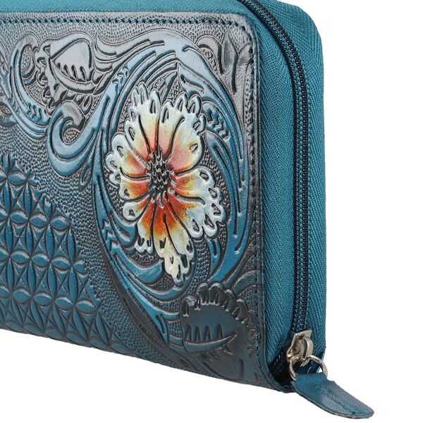 Gepr&auml;gte Lederb&ouml;rse mit RFID Schutz, florales Muster, 20x3x11cm, blau image number 6