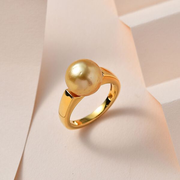 AA Goldene Südsee Perle Ringe 925 Silber Gelbgold Vermeil (Größe 21.00) image number 2