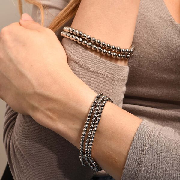 5er-Set – Kugel-Perlen-Armbänder in Silberton image number 12