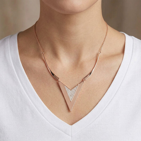 Wei&szlig;e Kristall-Halskette in Ros&eacute;goldton, 50 cm - 0,80 ct. image number 3