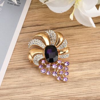 Wei&szlig;e und lila Kristall-Brosche