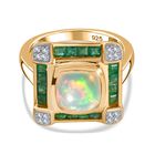 AA Natürlicher, äthiopischer Welo Opal, Kagem Sambischer Smaragd Ring 925 Silber 750 Gelbgold Vermeil (Größe 19.00) ca. 2,63 ct