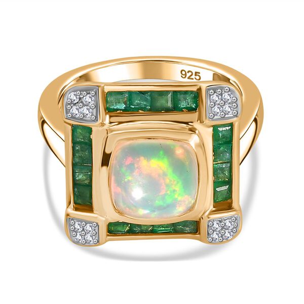 AA Nat&uuml;rlicher, &auml;thiopischer Welo Opal, Kagem sambischer Smaragd und Zirkon-Ring - 2,63 ct.