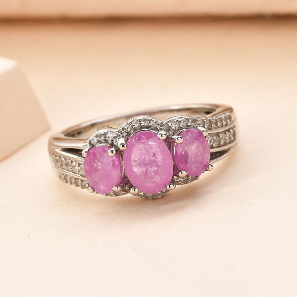 Ilakaka Rosa Saphir-Ring, (Fissure gefüllt), 925 Silber platiniert image number 2