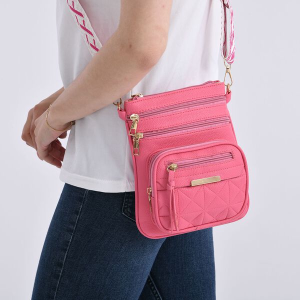 Maxikleid aus Viskose-Crepe mit Lurex Ombre-Schal mit Quasten aus Poly-Seide-Modal und Crossbody Tasche Rosa image number 14