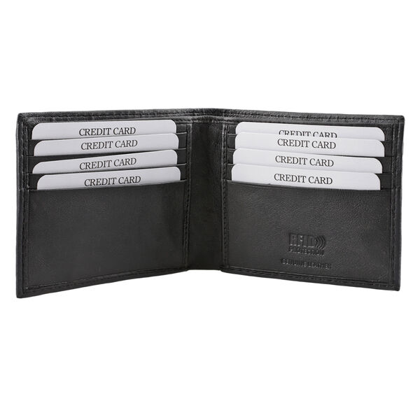 Klassische Bifold Herren-Geldbörse, 100% echtes Leder, RFID geschützt, schwarz image number 5