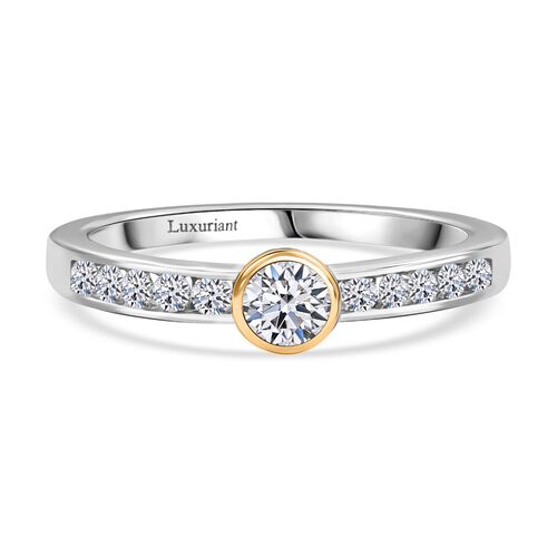 LUXURIANT DIAMOND - Lab Grown Diamant SI Ring 925 Silber Rhodiniert und 750 Gelbgold Vermeil (Größe 18.00) ca. 0.50 ct image number 0