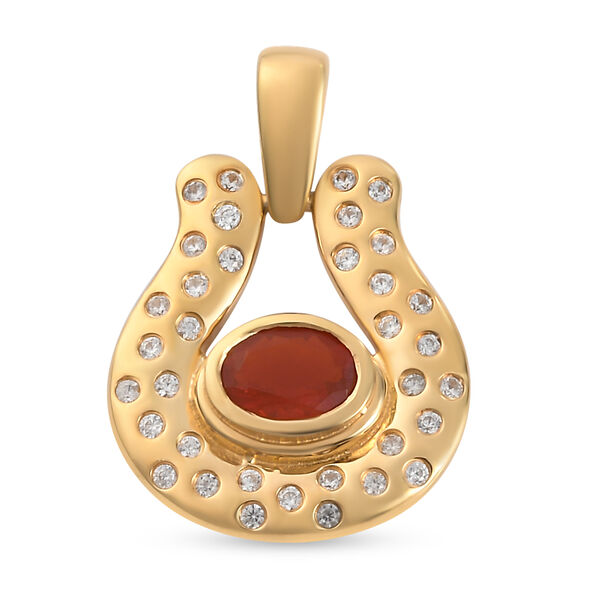 Mexikanischer Kirschfeuer-Opal und Zirkon-Anh&auml;nger in Silber