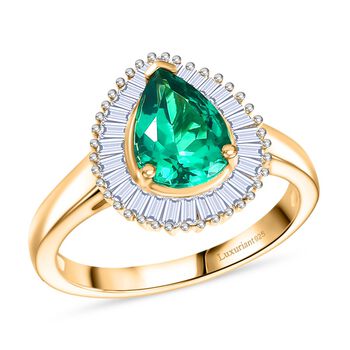 Luxuriant - AAA Lab Grown Kolumbianischer Smaragd, Lab Grown Diamant Ring 925 Silber 750 Gelbgold Vermeil (Gr&ouml;&szlig;e 19.00) ca. 1.57 ct