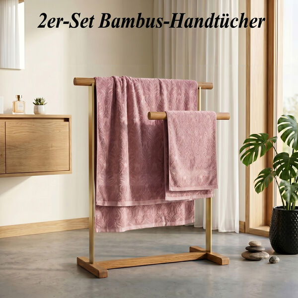 LIVMORE 2er-Set Handt&uuml;cher aus Bambus und Baumwolle, Rosa