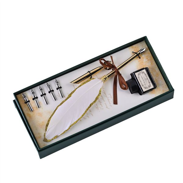 Vintage Kalligraphie-Schreibstift mit Tinte und Geschenkbox, Weiß image number 11