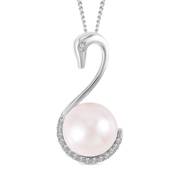 13-14 mm wei&szlig;e Edison-Perle und Zirkon-Anh&auml;nger mit Kette, 45 cm - 0,25 ct.