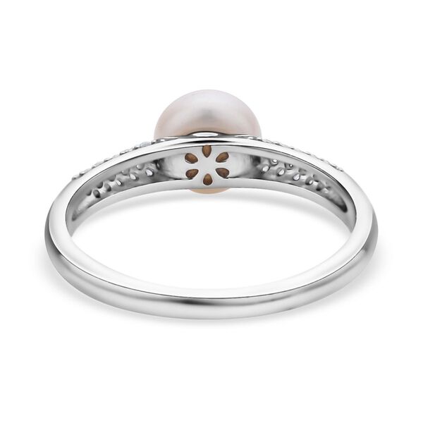 Wei&szlig;e S&uuml;&szlig;wasserzuchtperle, Wei&szlig;er Zirkon Ring 925 Silber rhodiniert (Gr&ouml;&szlig;e 16.00) ca. 0,39 ct image number 6