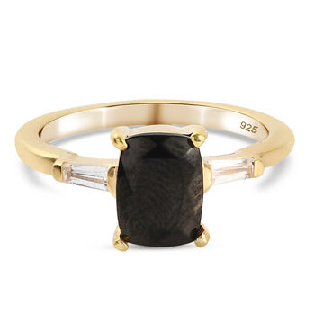 Elite Shungit und Zirkon Ring 925 Silber vergoldet (Gr&ouml;&szlig;e 16.00)