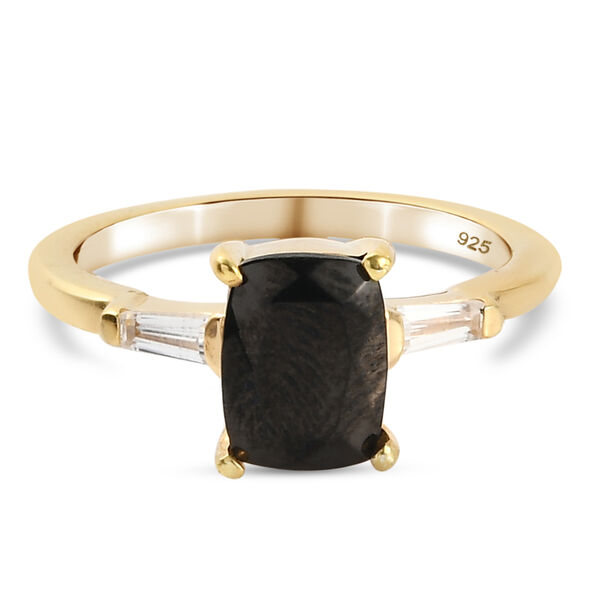 Elite Shungit und Zirkon Ring 925 Silber vergoldet