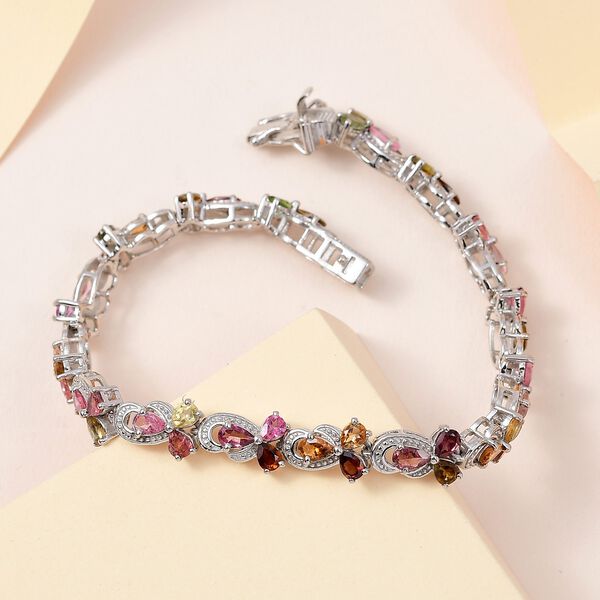 Nat&uuml;rlicher mehrfarbiger Turmalin Armband ca. 19 cm 925 Silber platiniert ca. 7.82 ct image number 2