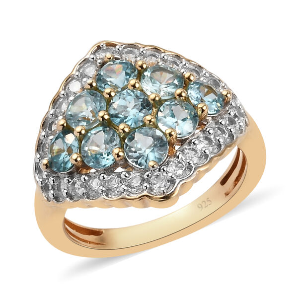 Kambodschanischer blauer und wei&szlig;er Zirkon-Ring, 925 Silber Gelbgold Vermeil  ca. 2,92 ct image number 4