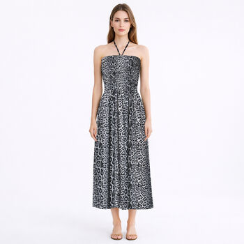 Langes Neckholder-Kleid, schwarz und wei&szlig;