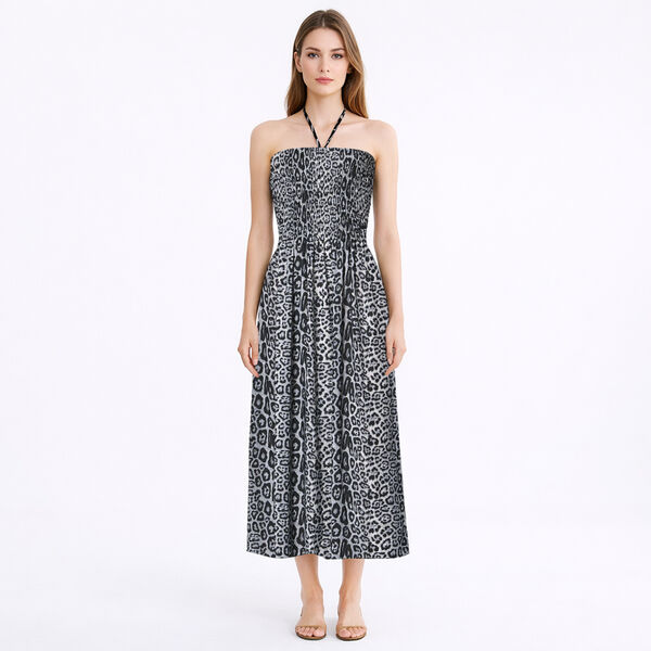 Langes Neckholder-Kleid, schwarz und wei&szlig;