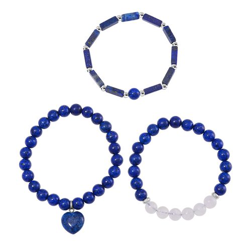 3er-Set- Lapislazuli und weiße Kristall Quarz-Armbänder - 231 ct. image number 0