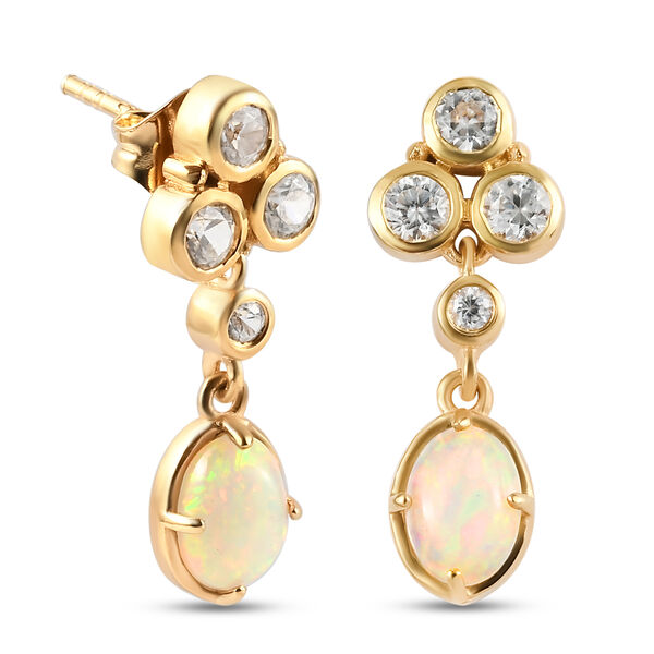 Nat&uuml;rlicher &Auml;thiopischer Opal und Zirkon Ohrh&auml;nger 925 Silber 585 Vergoldet ca. 2,25 ct&nbsp; image number 4