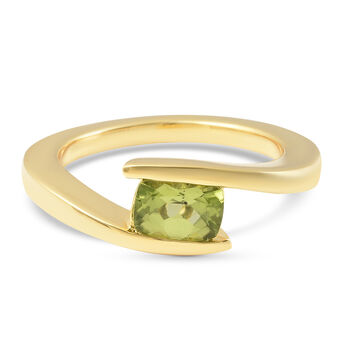 Nat&uuml;rlicher Peridot Solit&auml;r-Ring, 925 Silber vergoldet (Gr&ouml;&szlig;e 16.00) ca. 0,86 ct