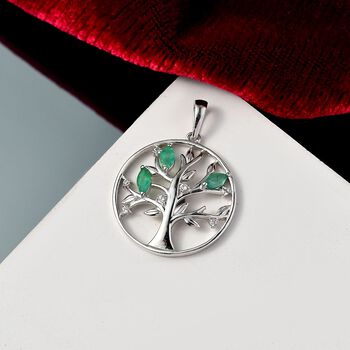 Kagem Sambischer Smaragd, Wei&szlig;er Zirkon Anh&auml;nger 925 Silber platiniert ca. 0.51 ct