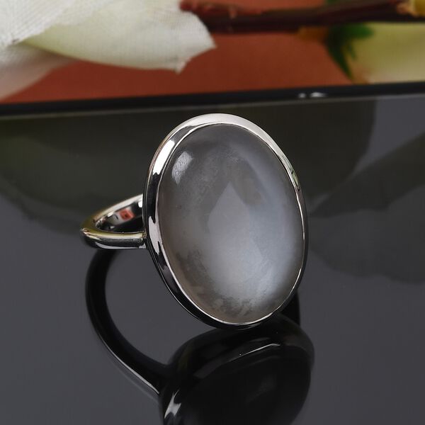 Grauer Mondstein  Solitär Ring 925 Silber Platin-Überzug image number 2