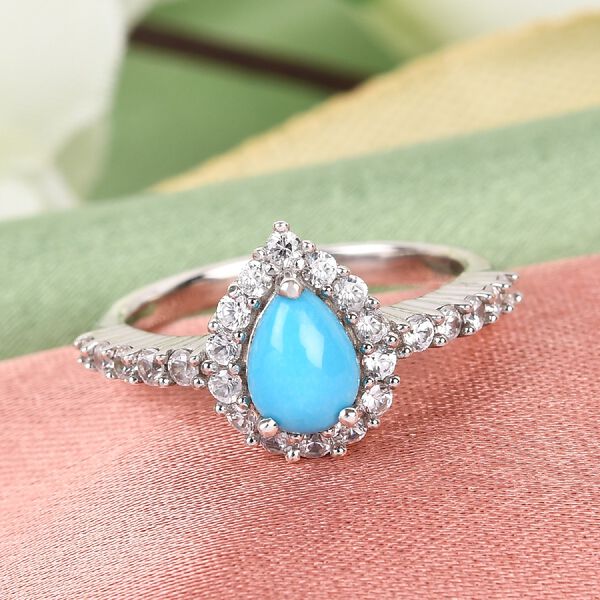 Nat&uuml;rlicher Sleeping Beauty T&uuml;rkis und Zirkon Halo Ring 925 Silber Platin-&Uuml;berzug image number 7