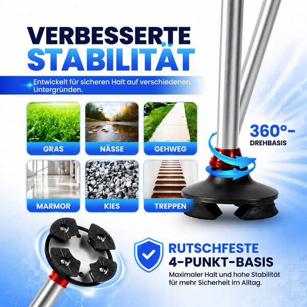 LIVMORE Smart Gehstock, klappbar, 85-97cm, LED Licht, SOS Alarm, Grau image number 7